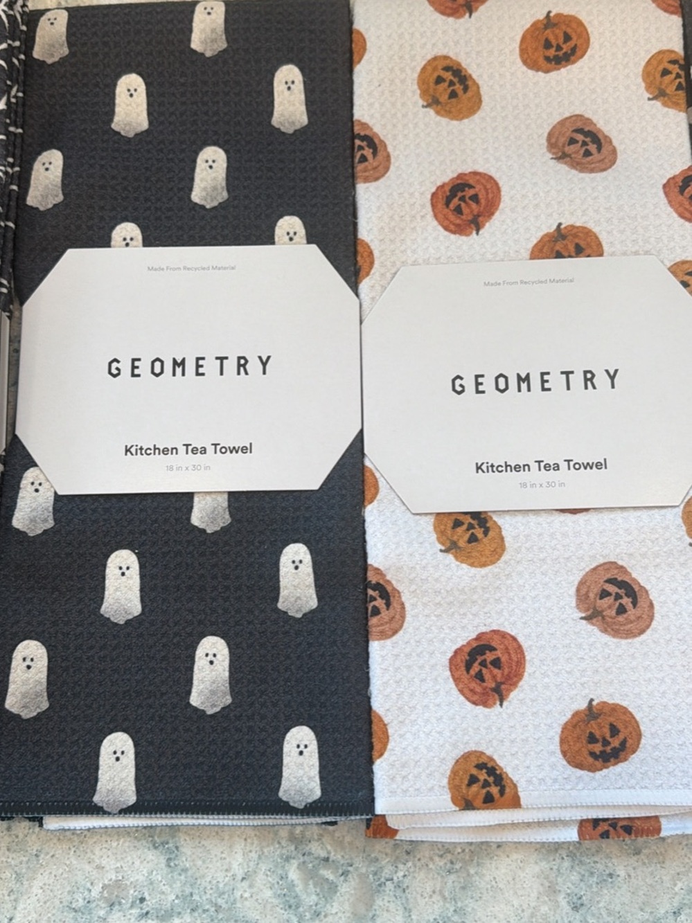 Brand New GeometryHalloween Ghost and Pumpkin Kitchen Tea Towels - Black & White